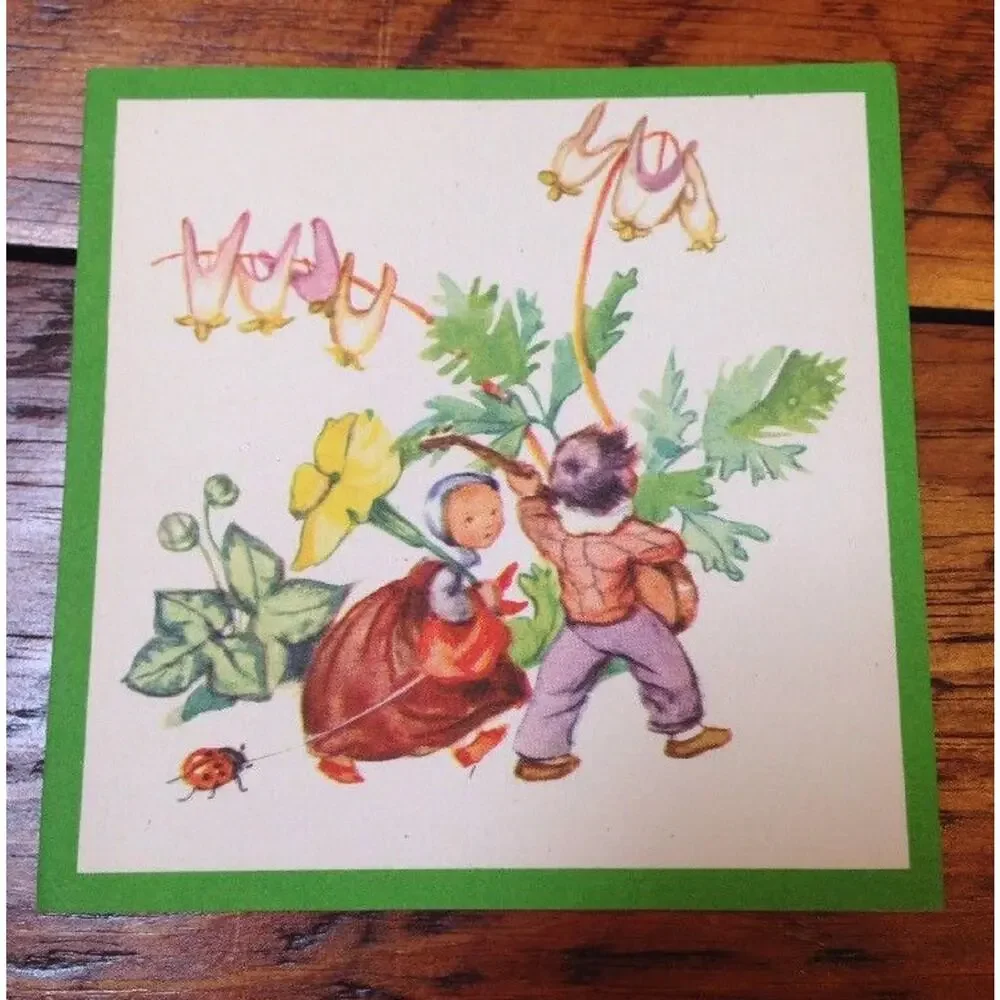 Vintage 1940s Brownie Baby Pixie Fairy Angel Nature Flowers Blank Greeting Card